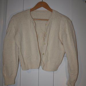 Hand knit white wool cardigan